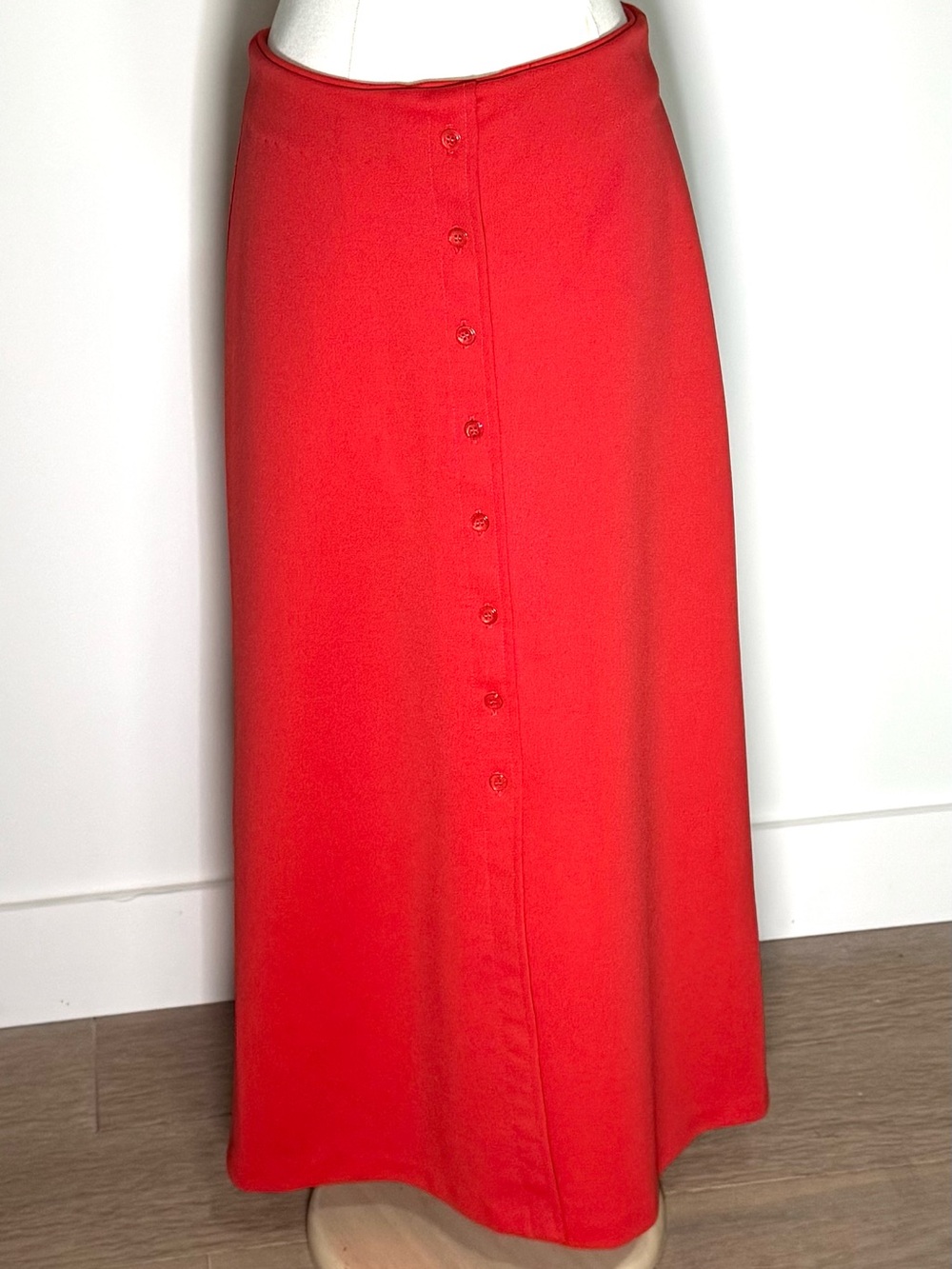 Vintage 1970s Tomato Red Button-Front Maxi Skirt Union Made Retro